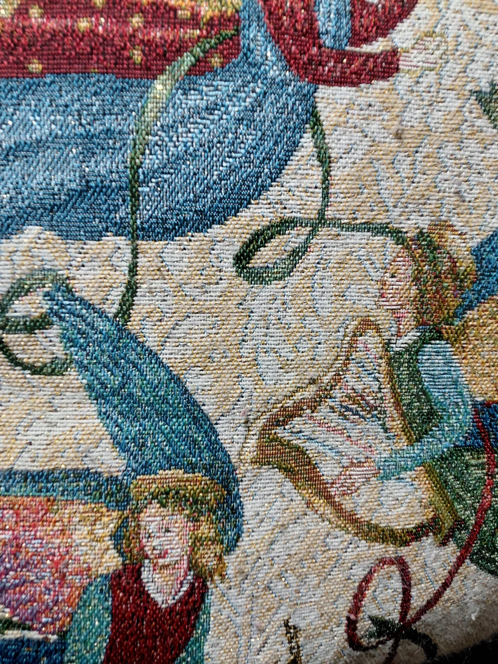 Decorative Angel Tapestry Pillow with metallic gold thread throughout